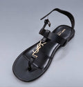YSL Black Logo Thong Sandals