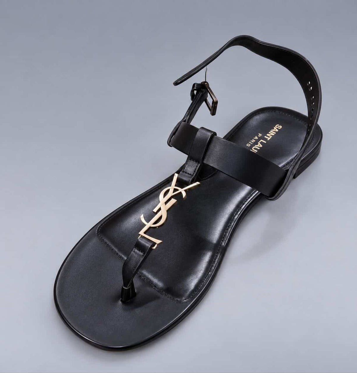 YSL Black Logo Thong Sandals