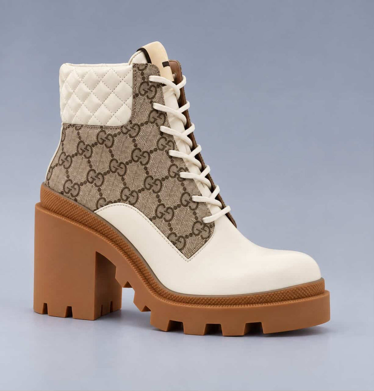 Gucci White GG Lace-Up Boots